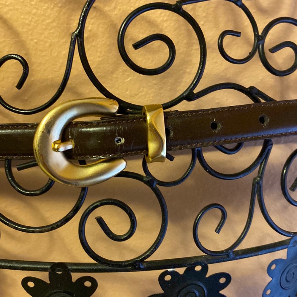 Soho Design Group brown genuine leather belt with brass hardware